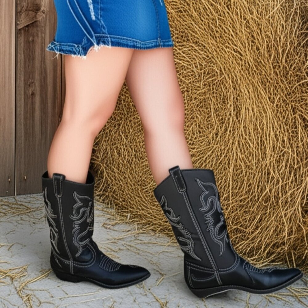 Cowgirl Western Stitched Boots Pointy Toe